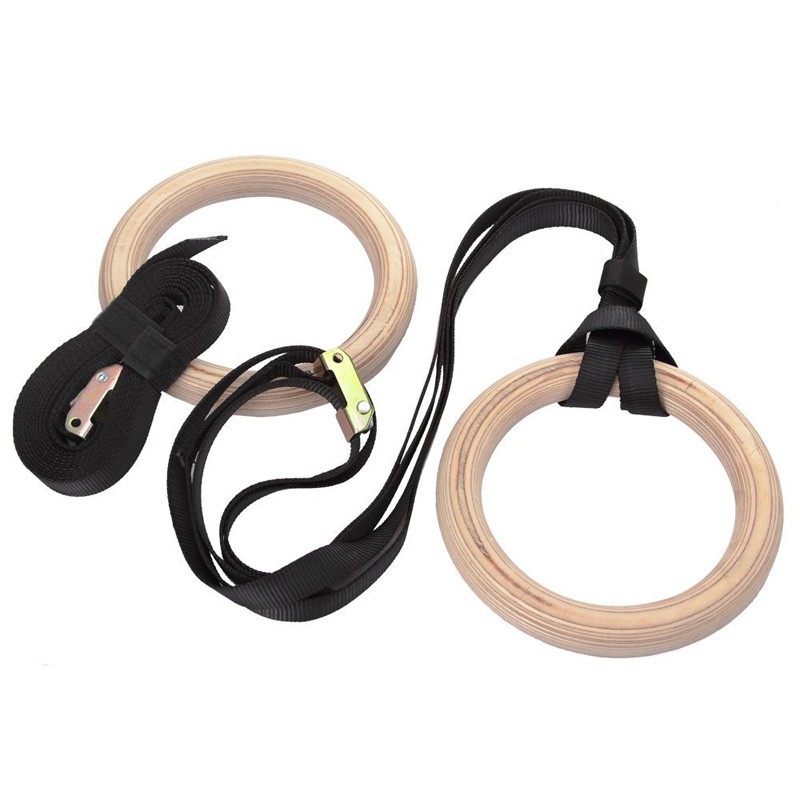 Gymnastic Rings Wooden - Cincin Senam Kebugaran dengan Gesper Panjang