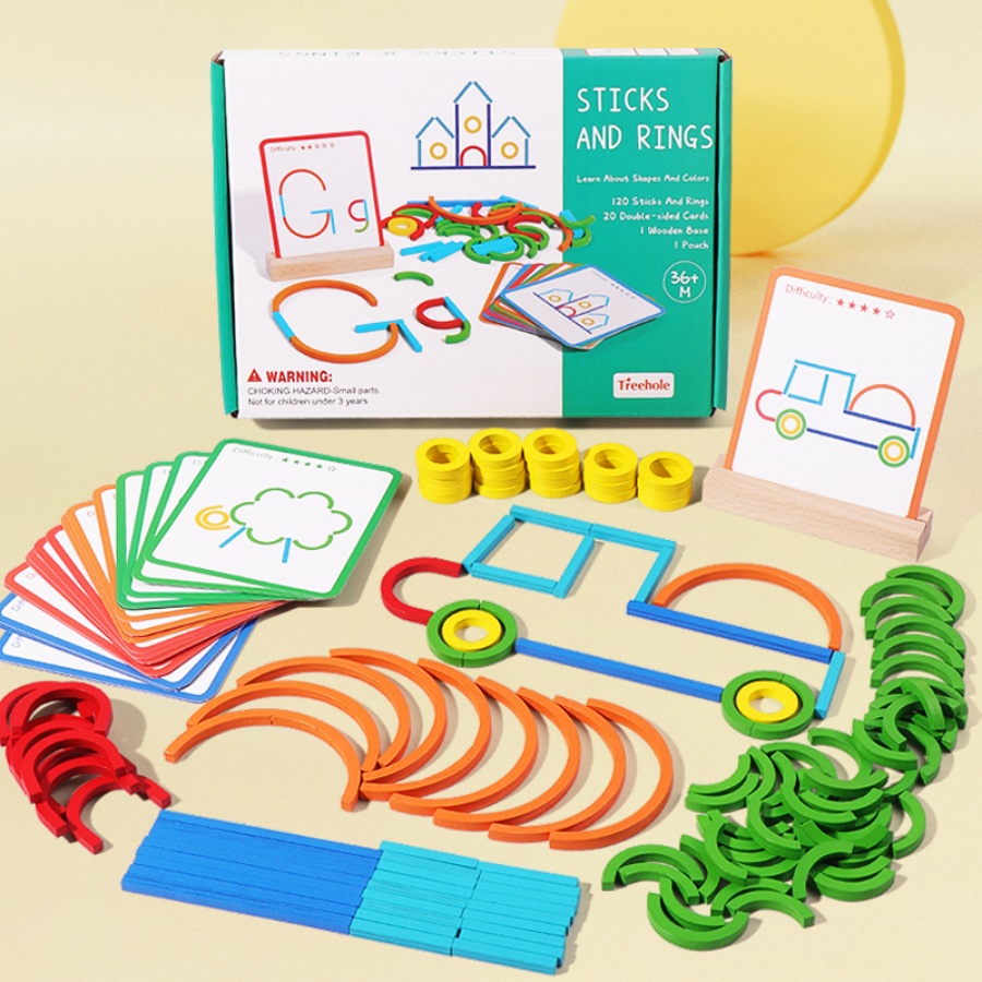 Gymnastic Rings Wooden - Mainan puzzle pendidikan awal anak-anak, cincin