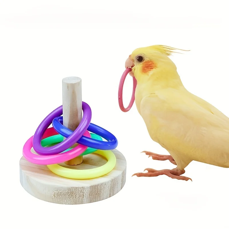Gymnastic Rings Wooden - Mainan cincin burung bayan interaktif kayu